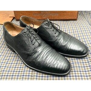 VTG Magnanni Black Lizard Leather Cap Toe Oxford/Derby Men's Size 9.5 US 42.5 EU